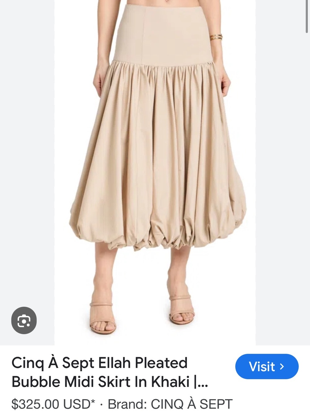 cinq a sept Khaki Bubble Pleated Midi Skirt